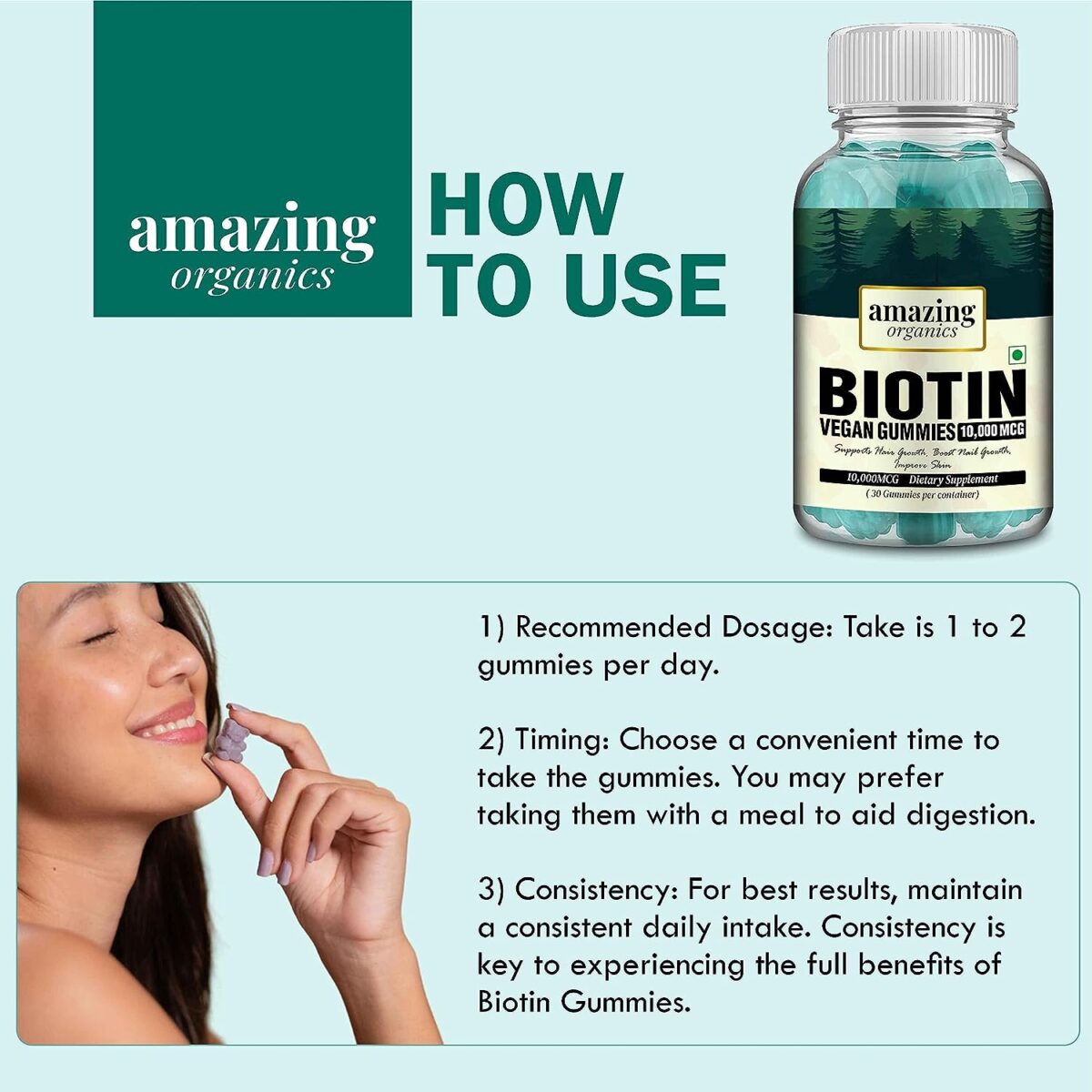 Biotin Gummies - For Hair, Skin & Nail Support - Vegetarian Gummies - Men & Women - Image 4