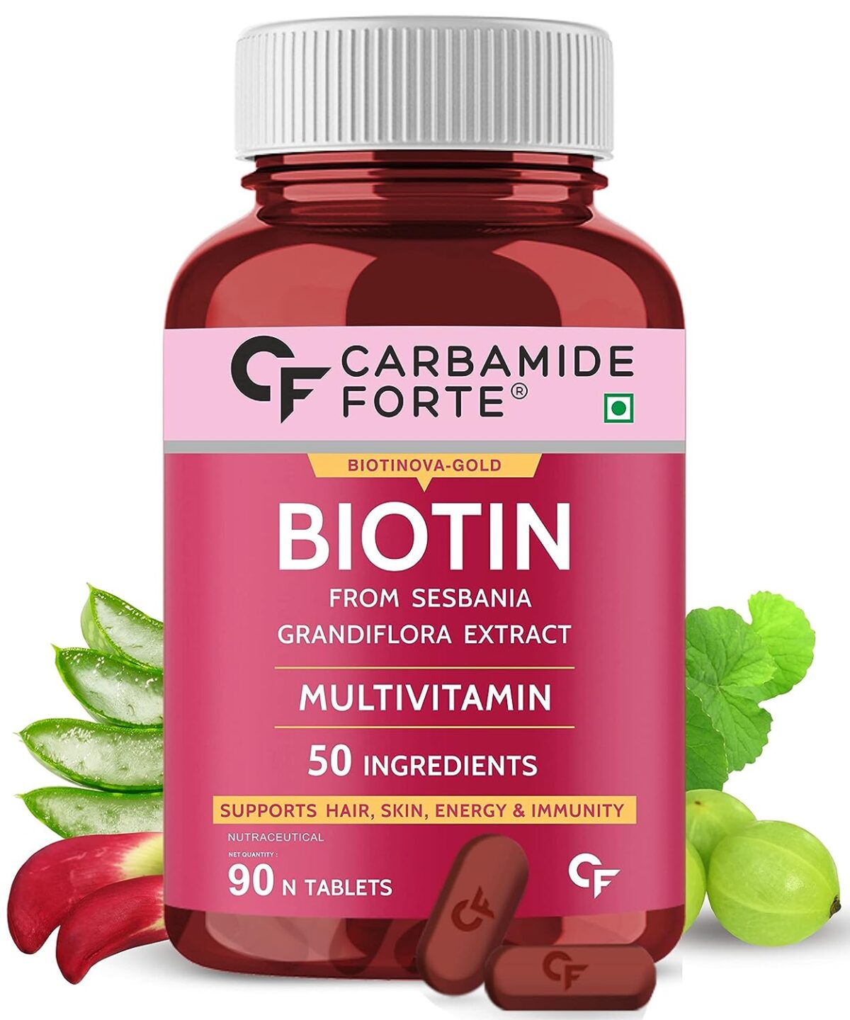 Carbamide Forte Biotin Supplement with 50 Multivitamin .1 Carbamide Forte Biotin Supplement with 50 Multivitamin Ingredients for Women & Men - 90 Veg Tablets - Image 1