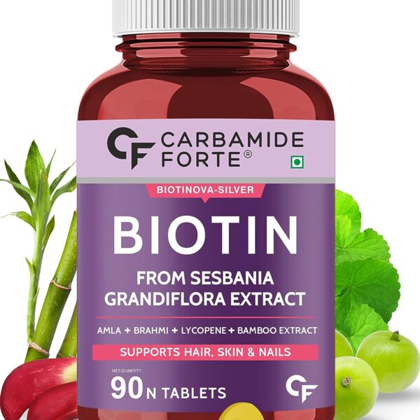 Carbamide Forte Biotin for Hair Growth with Amla, Brahmi & Bamboo Extract - 90 Veg Tablets