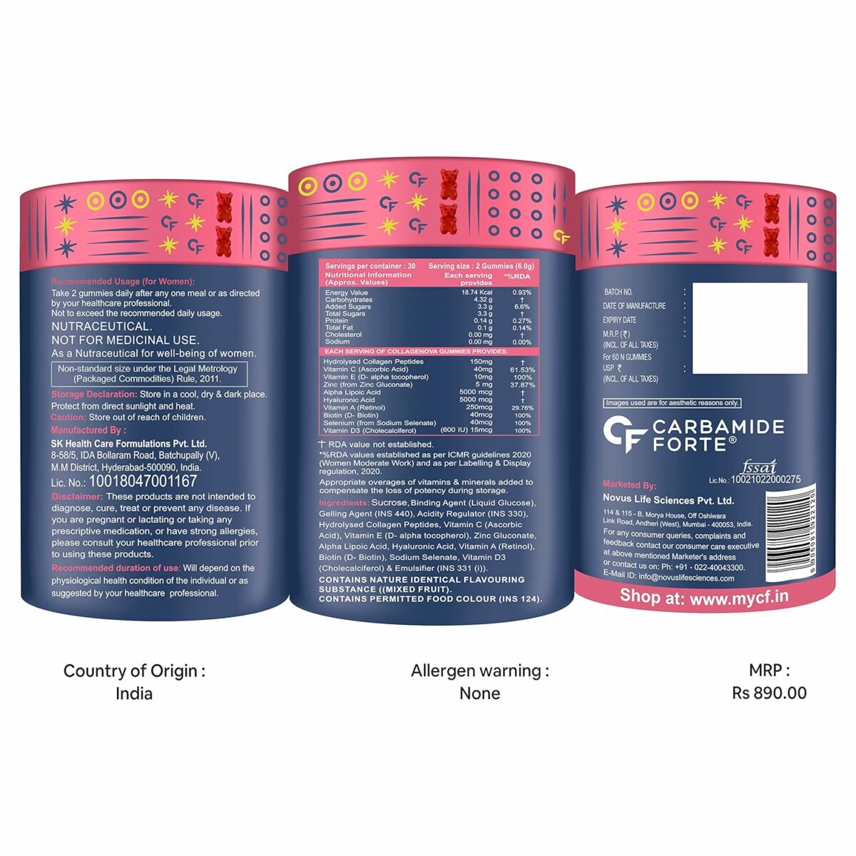 Carbamide Forte Collagen & Biotin Gummies| Collagen Supplements for Women & Men for Skin & Hair - Mixed Fruit Flavour - 60 Gummies - Image 9