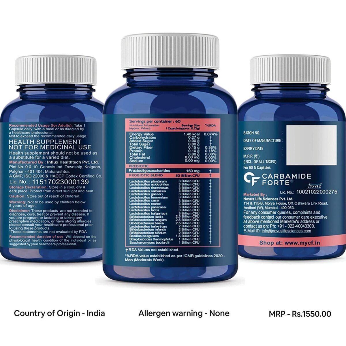 Carbamide Forte Probiotics Supplement 50 Billion for Women & Men–60 Veg Capsules - Image 7