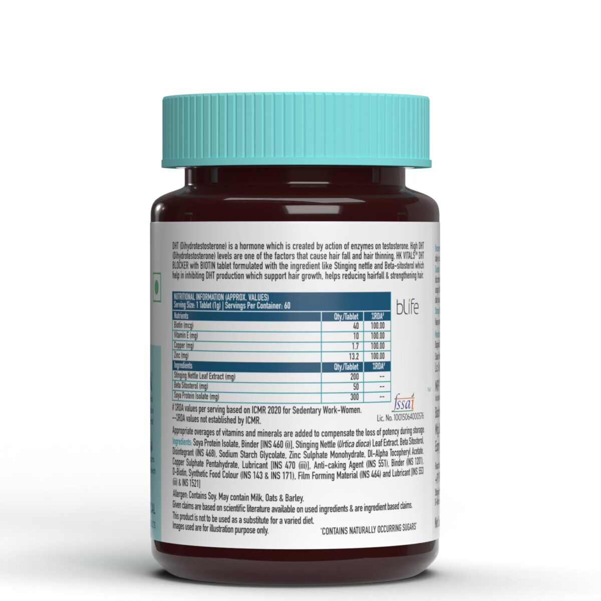 HealthKart HK Vitals DHT Blocker with Biotin, Stinging Nettle and Soya Protein, Helps Reduce Hair Fall, Stimulates Hair Growth, Pack of 60 Tablets - Image 3