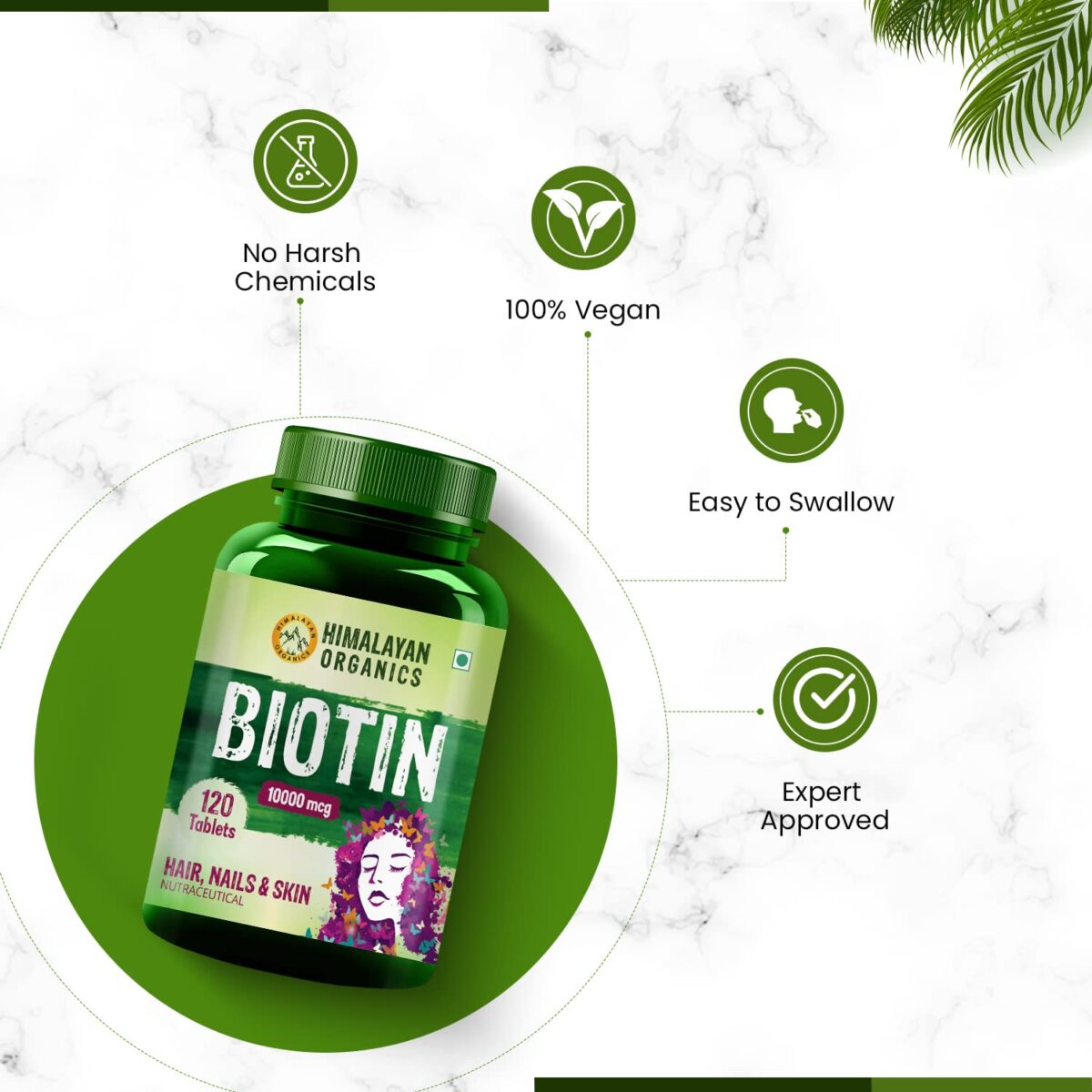 Himalayan Organics Biotin 10000mcg for Hair Growth Tablets - 120 .5 Himalayan Organics Biotin 10000mcg for Hair Growth Tablets - 120 - Image 6