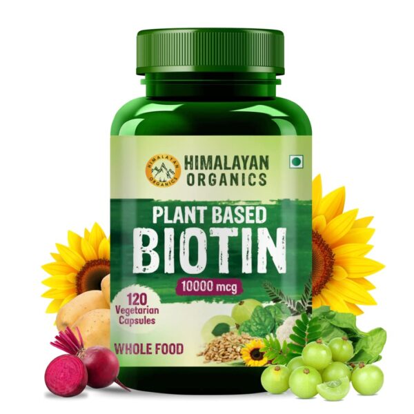 Himalayan Organics Plant Based Biotin 10000Mcg For Longer Hair Growth | Glowing Skin And Longer Nails Supplement | For Men And Women - 120 Veg Capsules