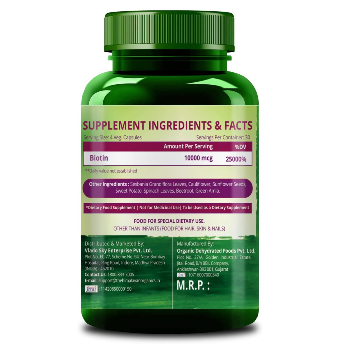 Himalayan Organics Plant Based Biotin 10000Mcg .3 Himalayan Organics Plant Based Biotin 10000Mcg For Longer Hair Growth | Glowing Skin And Longer Nails Supplement | For Men And Women - 120 Veg Capsules - Image 3