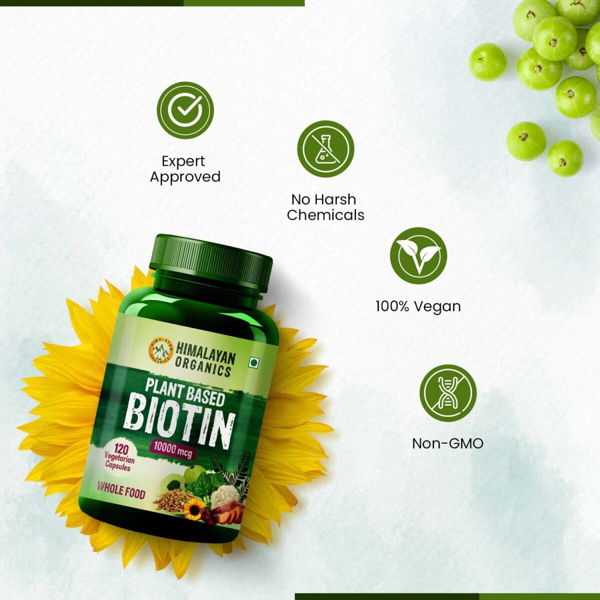Himalayan Organics Plant Based Biotin 10000Mcg .5 Himalayan Organics Plant Based Biotin 10000Mcg For Longer Hair Growth | Glowing Skin And Longer Nails Supplement | For Men And Women - 120 Veg Capsules - Image 5