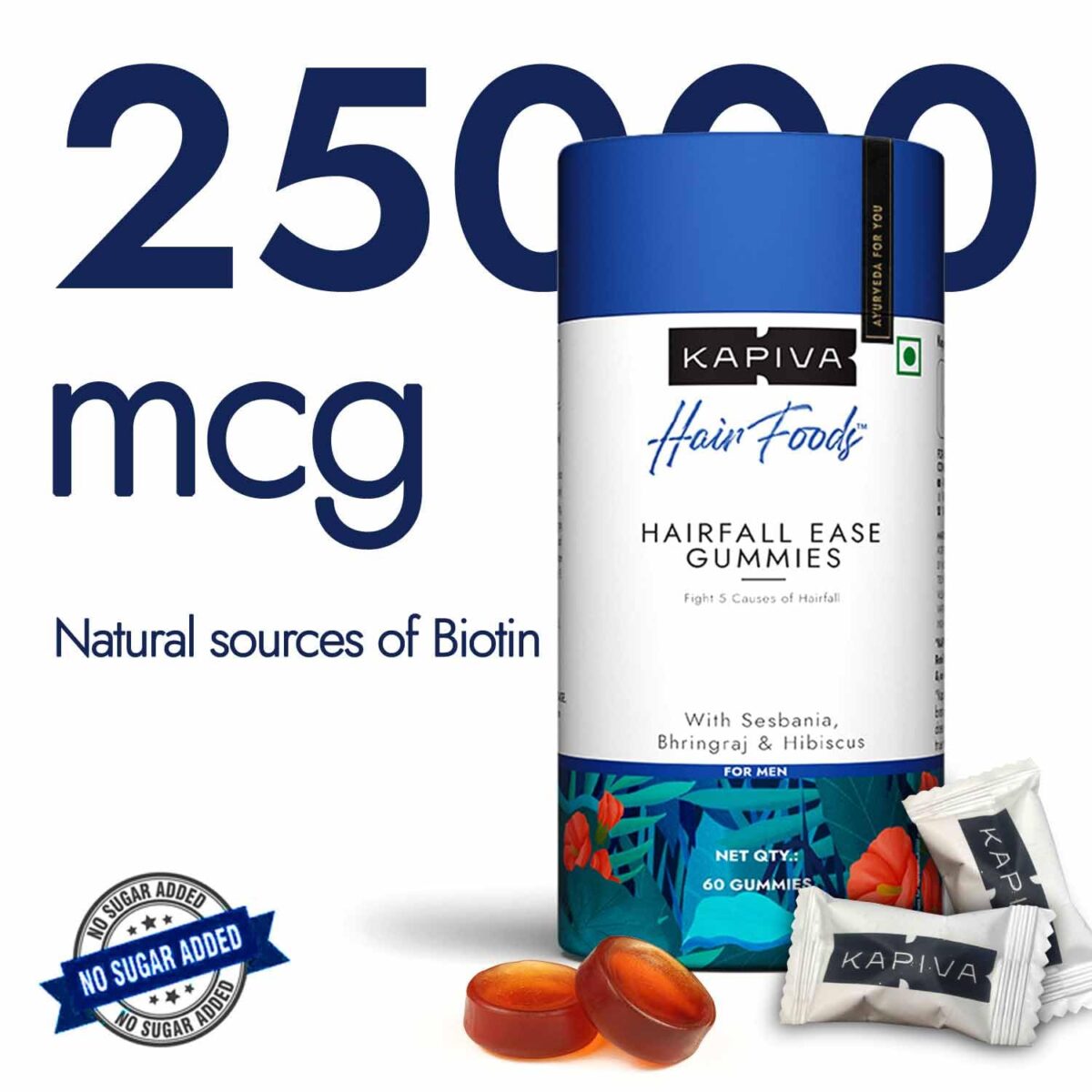 Kapiva Hair Gummies For Hair Growth | With 12500 mcg of Natural Source of Biotin from Sesbania Extract | Controls Hair fall and Increases Hair Growth | No added Sugar | Nautral Source of VitaminB | 60 Gummies Pack - Image 3