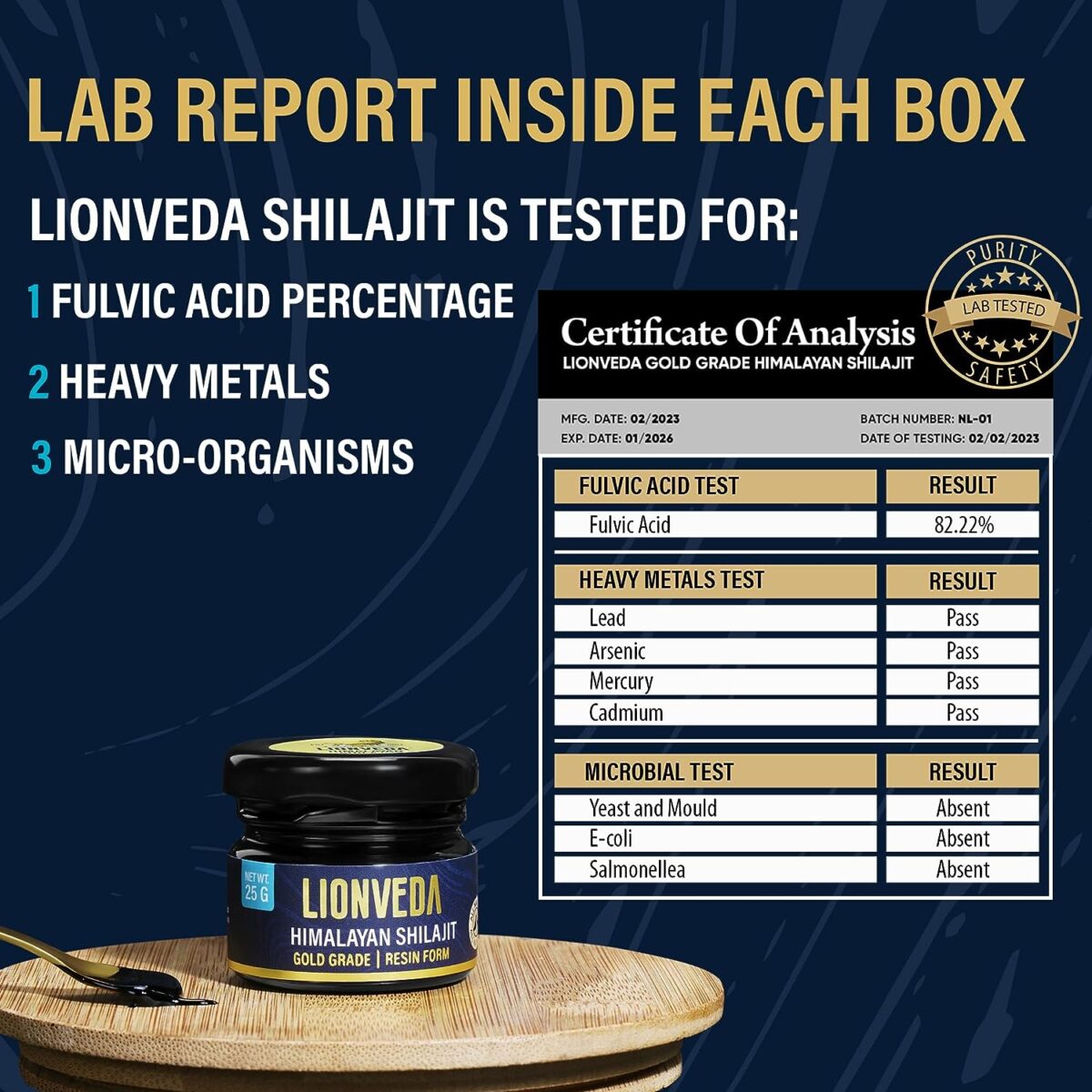 LIONVEDA 25g Original Himalayan Shilajit Resin(Certified Gold Grade) for Men, Gym, Stamina, Energy & Improved Health | 100% Pure Shilajit/Shilajit Liquid (25gm - Image 2