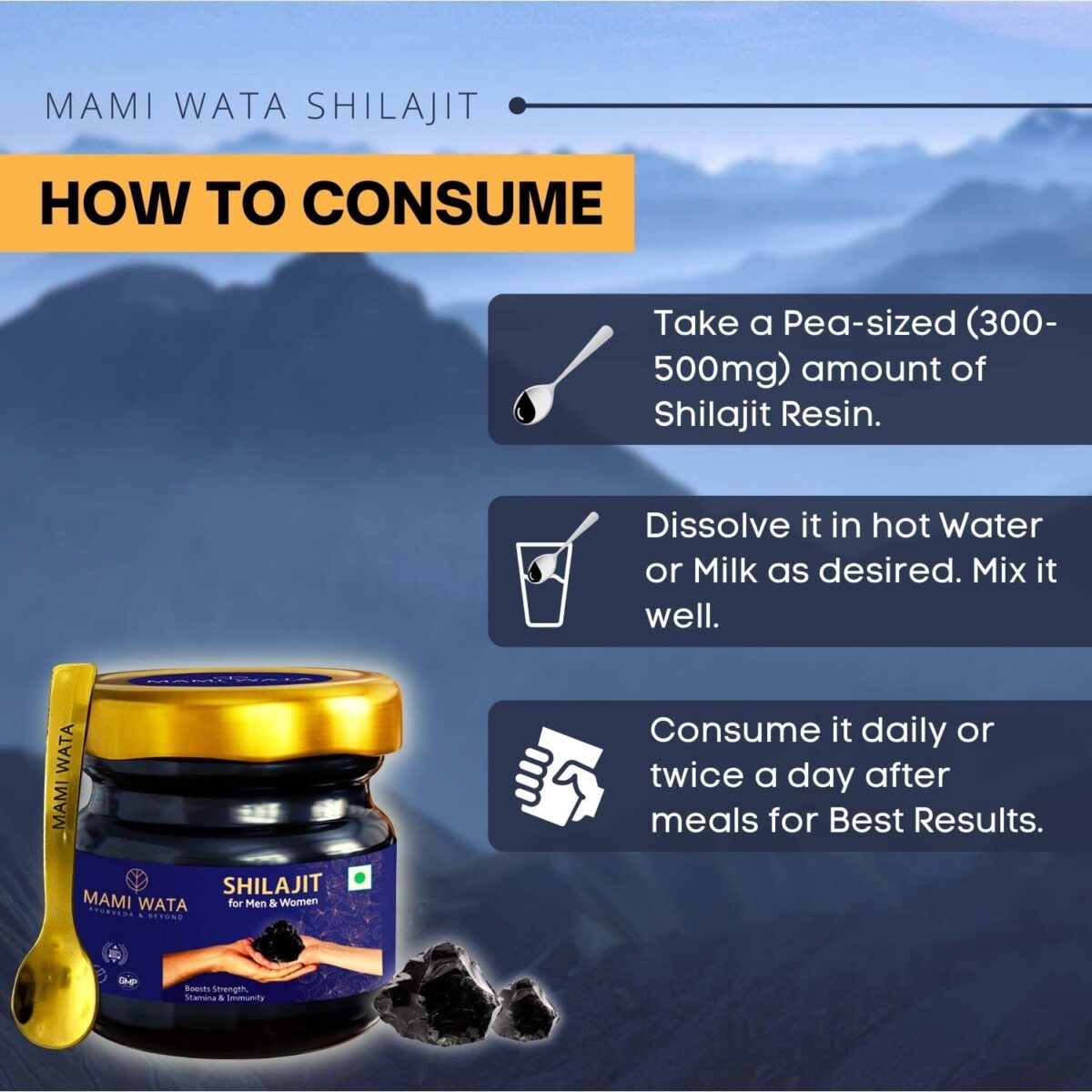 MAMI WATA Himalayn Shilajit Resin 20g - NABL Lab Tested, Pure & Authentic Shilajeet - Strength, Stamina and Performance - Image 3