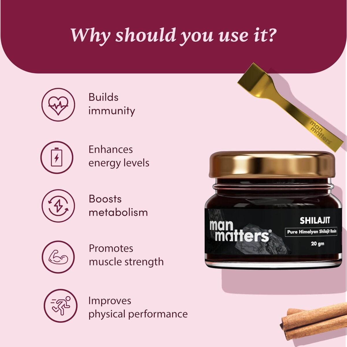 Man Matters 100% Pure Himalayan Shilajit Resin for Men 20g | Boosts Immunity & Strength | No Added Preservatives | 100% Vegetarian - Image 3