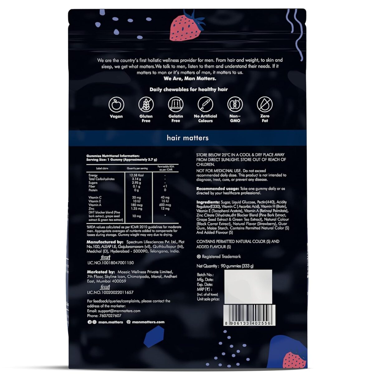Man Matters DHT Blocker Biotin Gummies for Hair & Beard | 90 Day Pack | Effectively Blocks DHT | With Biotin Vitamin A, C, E & Zinc | For Healthy & Strong Hair | Strawberry Flavored |100% Vegetarian - Image 2