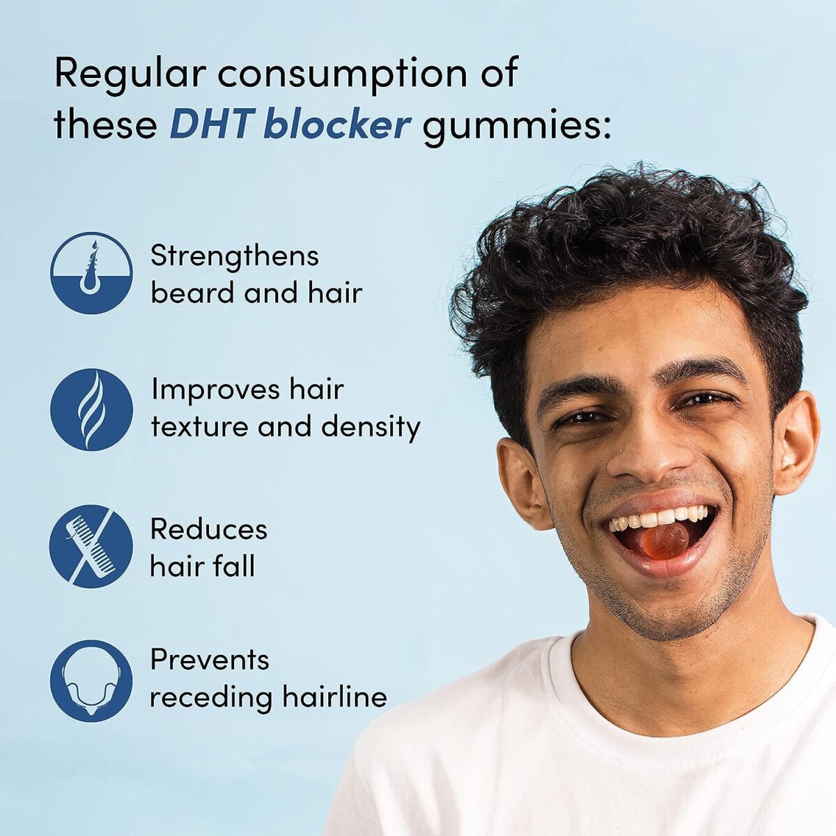 Man Matters DHT Blocker Biotin Gummies for Hair & Beard | 90 Day Pack | Effectively Blocks DHT | With Biotin Vitamin A, C, E & Zinc | For Healthy & Strong Hair | Strawberry Flavored |100% Vegetarian - Image 4