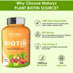 NATURYZ 100% Plant Based Biotin Tablets with High Protein Vitamin DHT Omega 3 for Strong Hairs, Nails Growth & Glowing Skin - 60 Tablets - Image 3