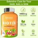 NATURYZ 100% Plant Based Biotin Tablets with High Protein Vitamin DHT Omega 3 for Strong Hairs, Nails Growth & Glowing Skin - 60 Tablets - Image 4