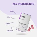 Nudge Biotin Hair Gummies For Hair Growth with Zinc, Vitamin E & Folate | 30 Gummies | Get Thicker, Stronger & Shinier Hair | Gluten Free, Dairy Free, Non-GMO, No Preservatives | Strawberry Flavored - Image 2