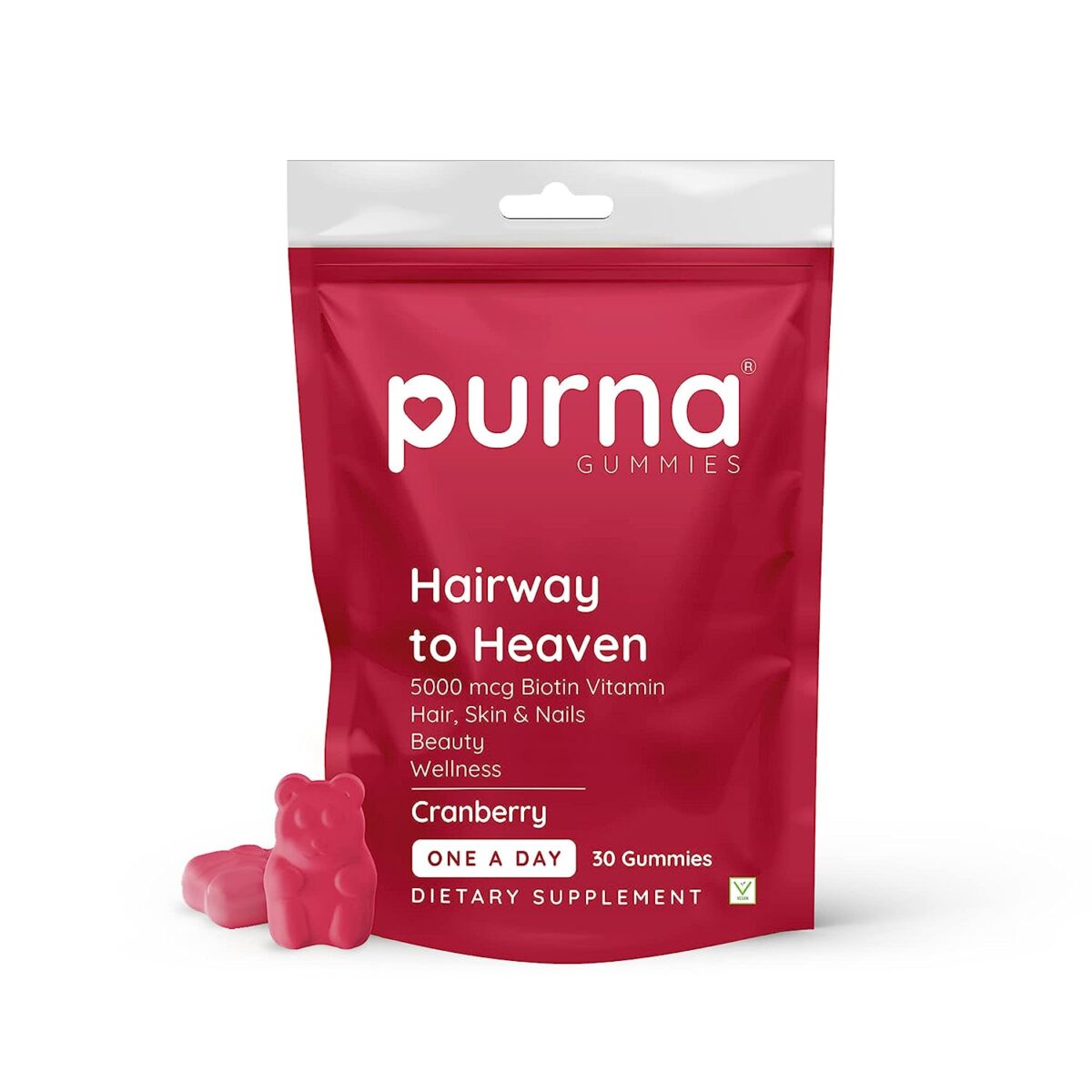 PURNA GUMMIES Biotin Gummies Reduce Hair fall with Delicious Gummies 30 count.1 PURNA GUMMIES Biotin Gummies Strong Hair, Glowing Skin, Reduce Hair fall with Delicious Cranberry Flavoured Gummies 30 count - Image 1