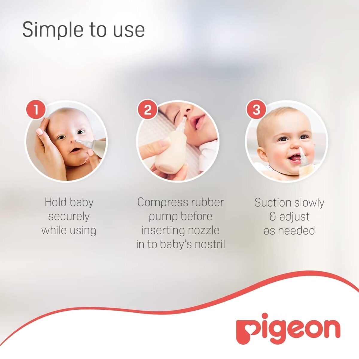 Pigeon Nose cleaner Aspirador Nasal,For 0+ Month Babies,BPA Free,Soft Silicone Nozzle,Squeezable Pump,Soft Safety Nozzle, White and Cream - Image 8