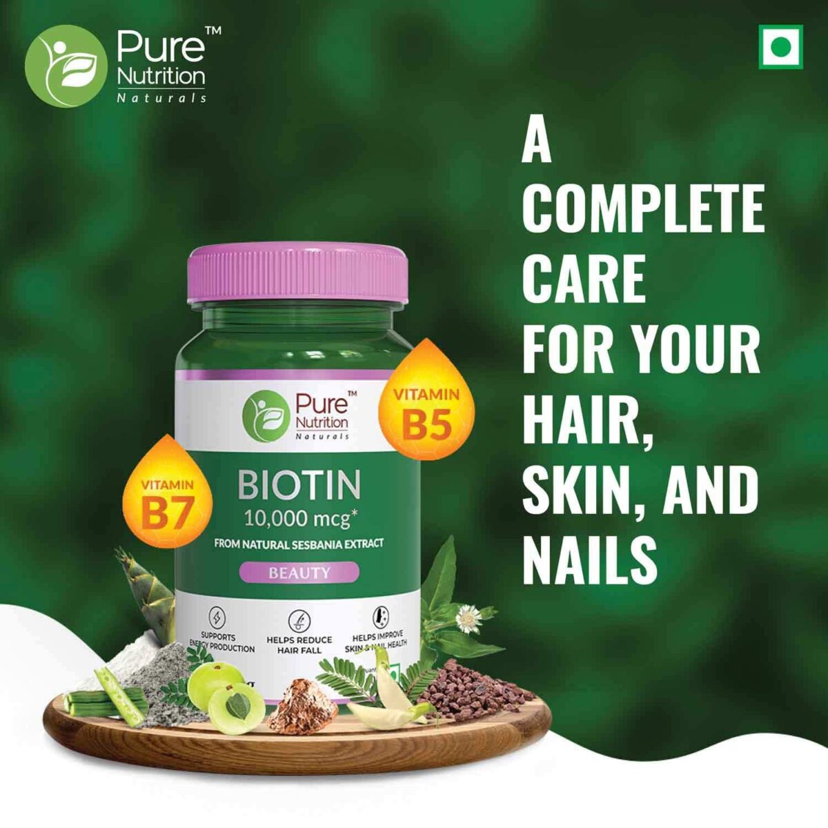 Pure Nutrition Naturals Biotin 10000 mcg from Natural Sesbania Extracts for Healthy Hair, Skin & Nails | Reduce Hair Fall | Improve the Energy Level - 60 Veg Tablets - Image 7