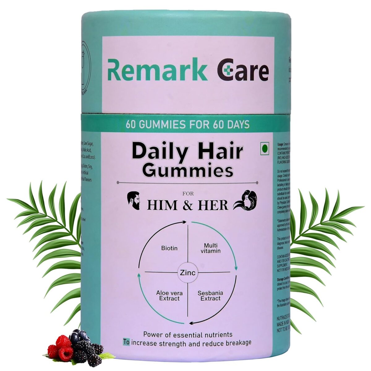 Remark Care Biotin Gummies for Hair Growth 1 Remark Care Biotin Gummies for Hair Growth | Stronger Hair and Nails | 60 Day Pack | 100% high potency Biotin B7 | Vitamin A to E, Zinc, Folic Acid | Hair Care Nutrition Supplement for Women and Men - Image 1