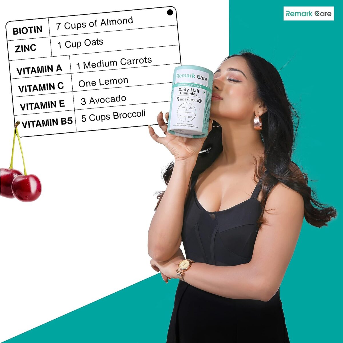 Remark Care Biotin Gummies for Hair Growth | Stronger Hair and Nails | 60 Day Pack | 100% high potency Biotin B7 | Vitamin A to E, Zinc, Folic Acid | Hair Care Nutrition Supplement for Women and Men - Image 6