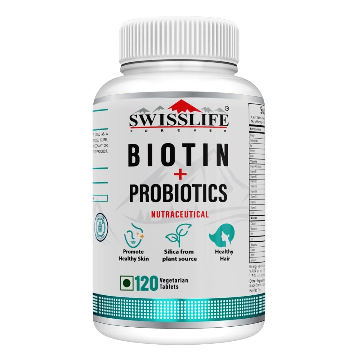 SWISSLIFE FOREVER Biotin with For Long & Thick Hair Growth, Glowing Skin & Longer Nails | For Men And Women - 120 Veg Tablets - Image 1
