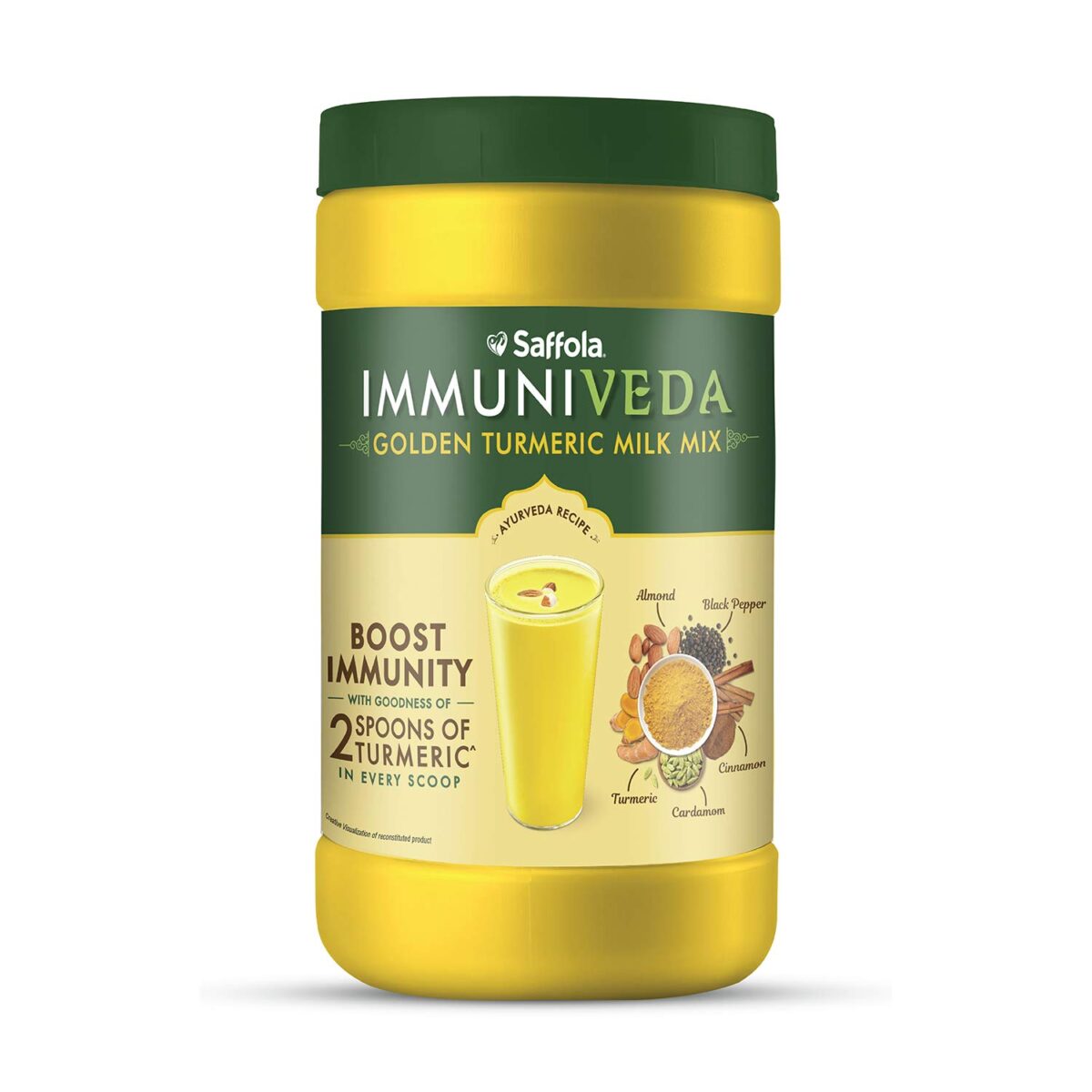 Saffola Immuniveda Golden Turmeric Milk Mix 400 g .1 Saffola Immuniveda Golden Turmeric Milk Mix 400 g | Ayurvedic Immunity Booster Haldi Doodh | Healthy Drink for Kids & Adults - Image 1
