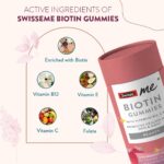 SwisseMe Biotin Gummies (100% Vegan, 30 Day Pack) Reduces Hair Fall & Promotes Regrowth, Supports Healthy Skin & Stronger Nails with Vitamin B12, C & E For Both Men & Women - Strawberry Flavour - Image 2