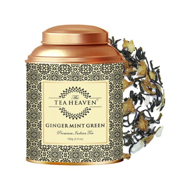 The Tea Heaven | Tea Gift - Ginger Mint Green Tea | Tea Gift Pack-Soothes Stomach- 100% Natural Ingredients- 100 Grams (50 Cups)