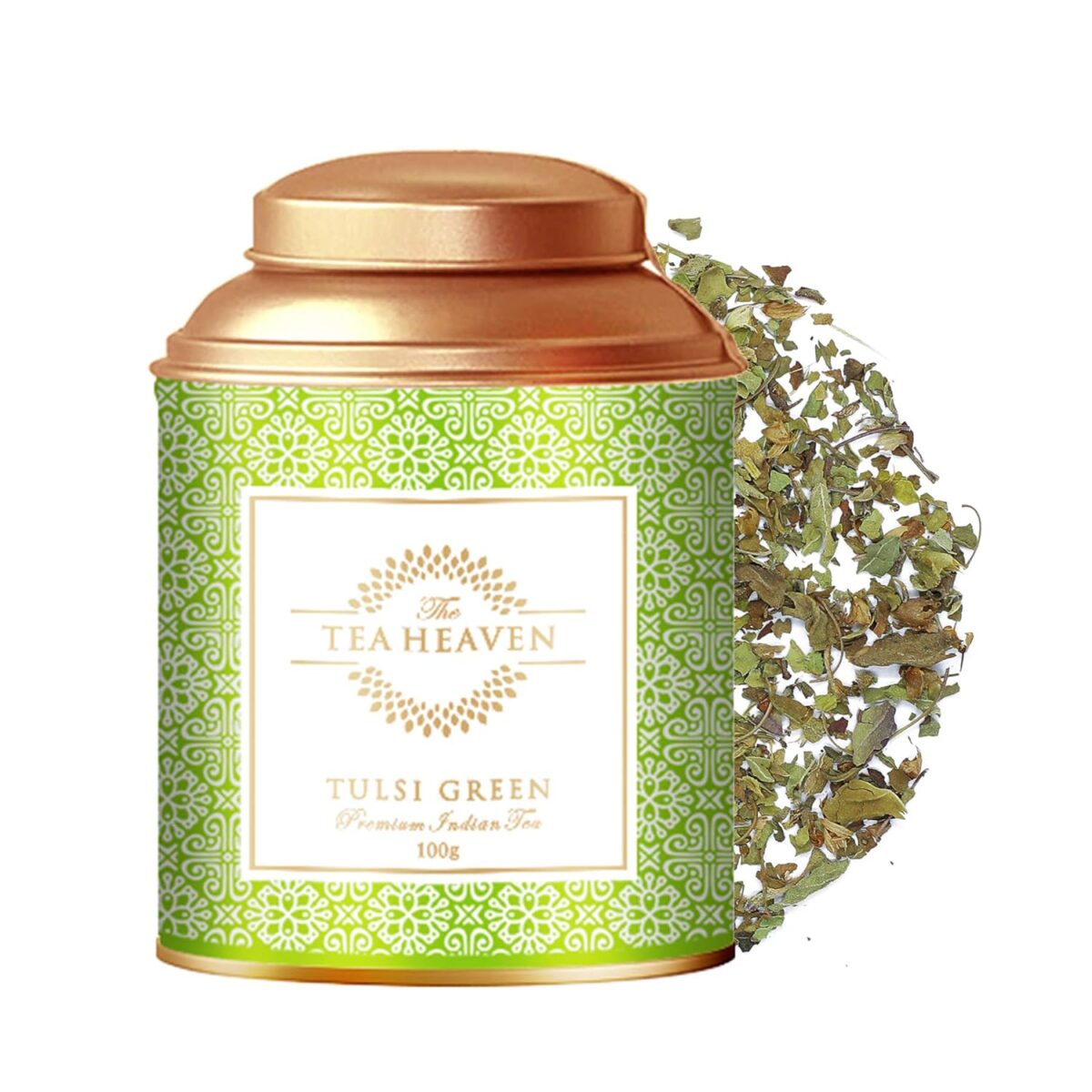 The Tea Heaven | Tea Gift - Tulsi Green Tea | Tea Gift Pack- Heals Body and Reduces Stress-100% Natural Ingredients- 100 Grams (50 Cups) - Image 1