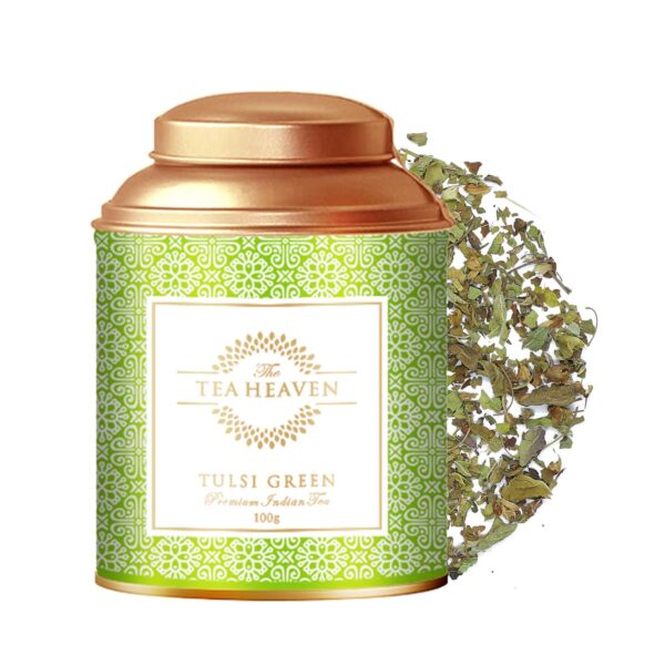 The Tea Heaven | Tea Gift - Tulsi Green Tea | Tea Gift Pack- Heals Body and Reduces Stress-100% Natural Ingredients- 100 Grams (50 Cups)