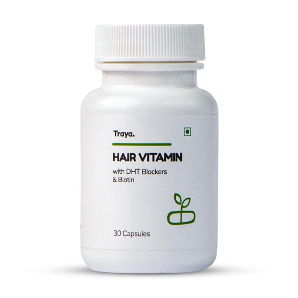 Traya Hair Vitamins Capsules, Natural DHT Blocker & Biotin Capsules for Hair Growth, Hair Fall Control, Contains 12 mcg Biotin, Vitamin, Iron, Omega 3 & Bhringraj (30 Multivitamins for Hair)