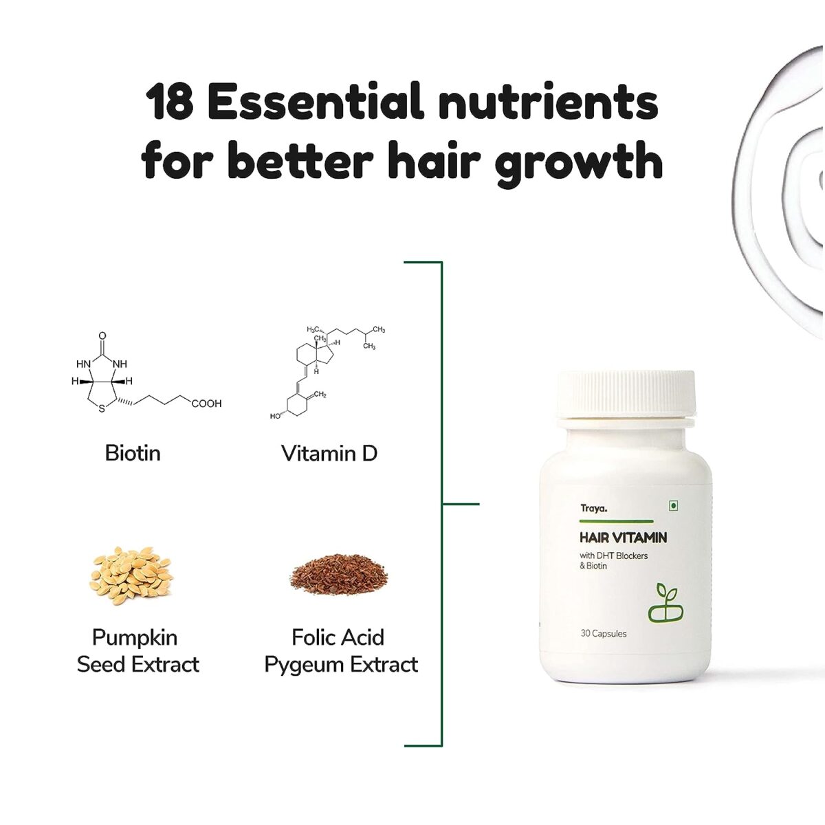 Traya Hair Vitamins Capsules, Natural DHT Blocker & Biotin Capsules for Hair Growth, Hair Fall Control, Contains 12 mcg Biotin, Vitamin, Iron, Omega 3 & Bhringraj (30 Multivitamins for Hair) - Image 2