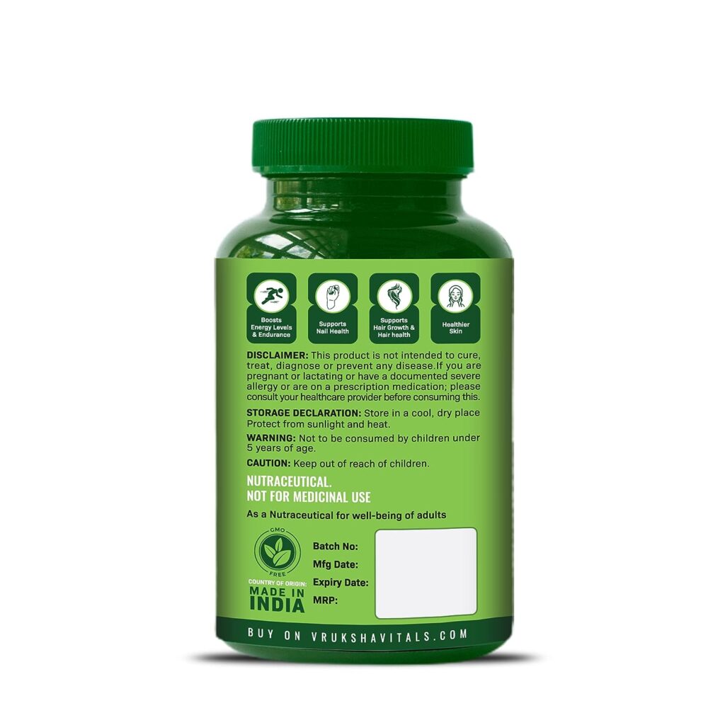 Vruksha Vitals Biotin 10000 mcg per tablet (from Sesbania Grandiflora) tablets Biotin 10000mcg