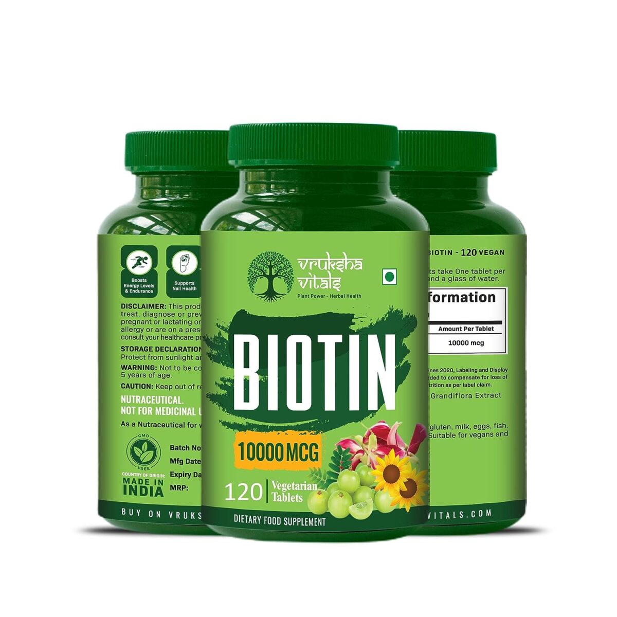 Vruksha Vitals Biotin 10000 mcg per tablet (from Sesbania Grandiflora) tablets - Biotin 10000mcg for Hair Growth, Nails and Skin - Image 5