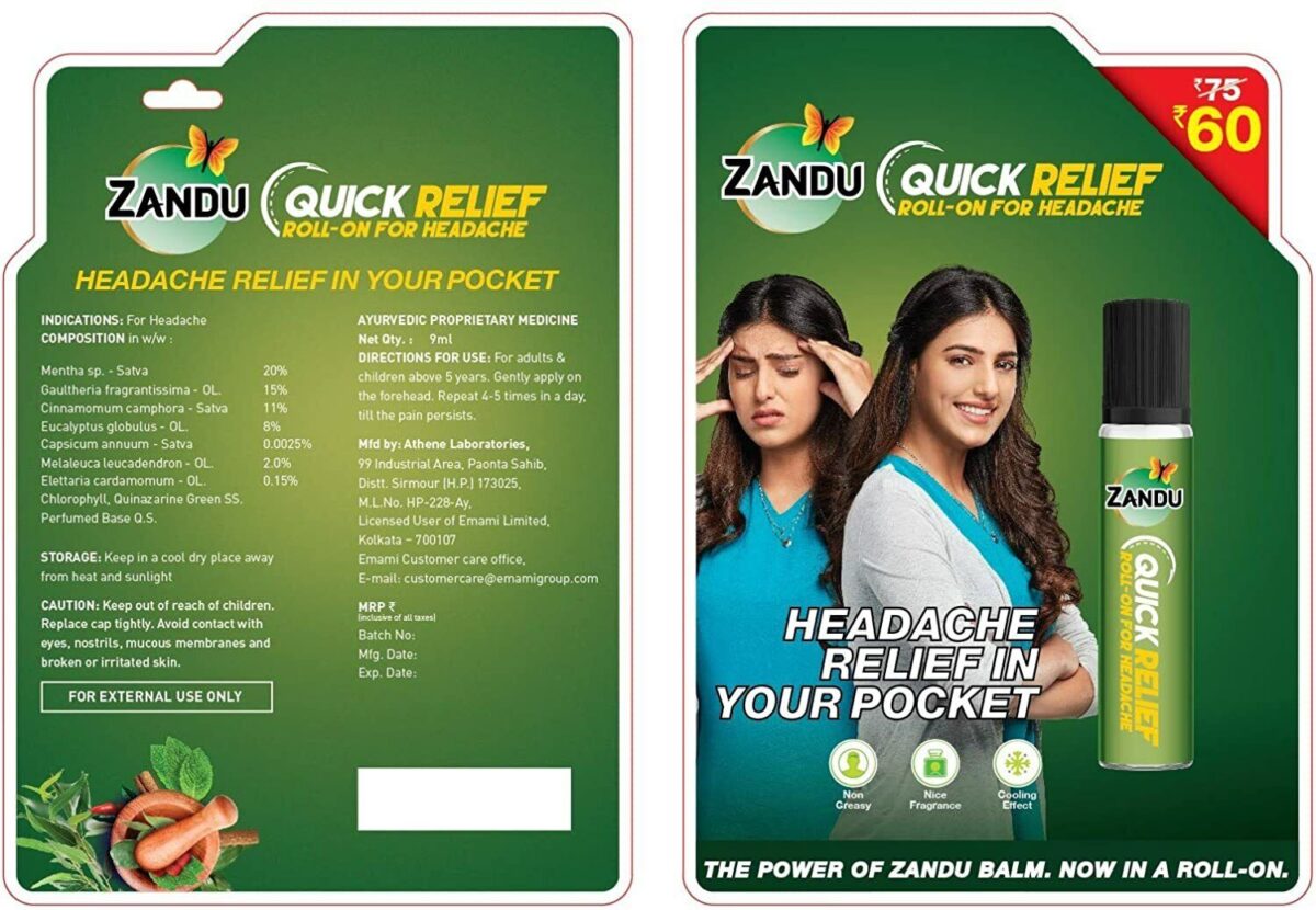 Zandu Roll-On For Headache Quick Relief 9ml (Pack Of 6) - Image 3