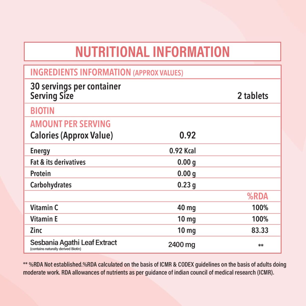 Zingavita Advanced Biotin Tablets | Boosts Keratin Production, Reduce Hair Fall and Promote Hair Growth with Natural Sesbania Agati Leaf Extract & Hair Vitamins (Biotin, Vitamin C, Vitamin E & Zinc) for Healthy Hair, Skin & Nails For Both Men & Women (60 Tablets) - Image 2