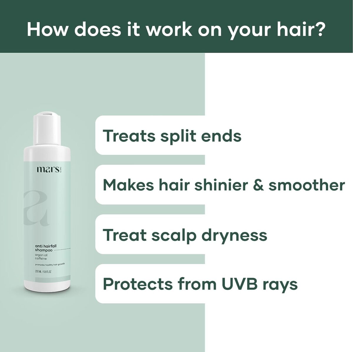 mars by GHC Anti Hair Fall Hair Shampoo, Prevents Hairfall & Promotes Stronger Hair Growth, Powered With Aloe Vera, Argan Oil & Caffeine | Paraben, SLS & Sulphate Free (200 ml - Image 3