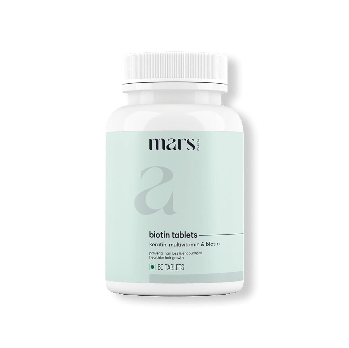 "mars by GHC Hair Biotin - 100% Vegan, 60 Tablets (Pack of 1) | Promotes Healthy & Strong Hair Growth, Powered With Keratin, Amino Acids, Grape Seed Extract & Other Natural Supplements " - Image 1