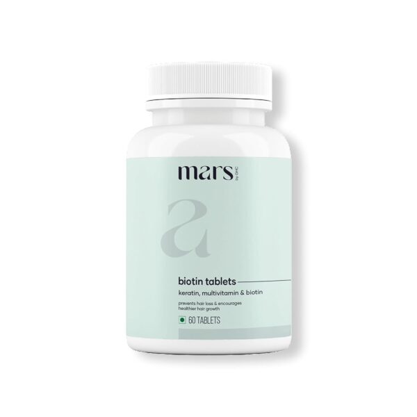 "mars by GHC Hair Biotin - 100% Vegan, 60 Tablets (Pack of 1) | Promotes Healthy & Strong Hair Growth, Powered With Keratin, Amino Acids, Grape Seed Extract & Other Natural Supplements "