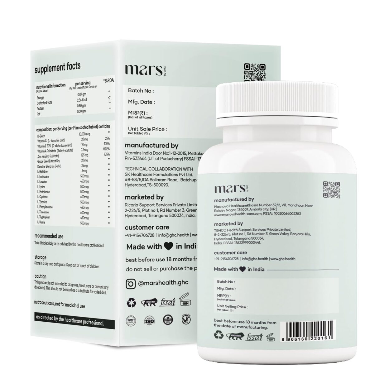 "mars by GHC Hair Biotin - 100% Vegan, 60 Tablets (Pack of 1) | Promotes Healthy & Strong Hair Growth, Powered With Keratin, Amino Acids, Grape Seed Extract & Other Natural Supplements " - Image 8