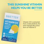 BBETTER Vitamin D3 Supplement for Immunity, Healthy Bones & Strong Muscles - 60 softgels of Vitamin D (Cholecalciferol) with the recommended daily dosage of 400IU - Image 2