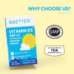 BBETTER Vitamin D3 Supplement for Immunity, Healthy Bones & Strong Muscles - 60 softgels of Vitamin D (Cholecalciferol) with the recommended daily dosage of 400IU - Image 4
