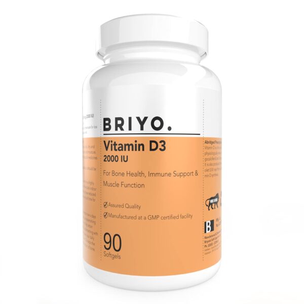 Briyosis Briyo Vitamin D3 2000 IU - 90 Softgels - For Bone Health, Muscle Function and Immune Support Healthy Bone Function Strong Muscles Boost Immune System for Men/Women