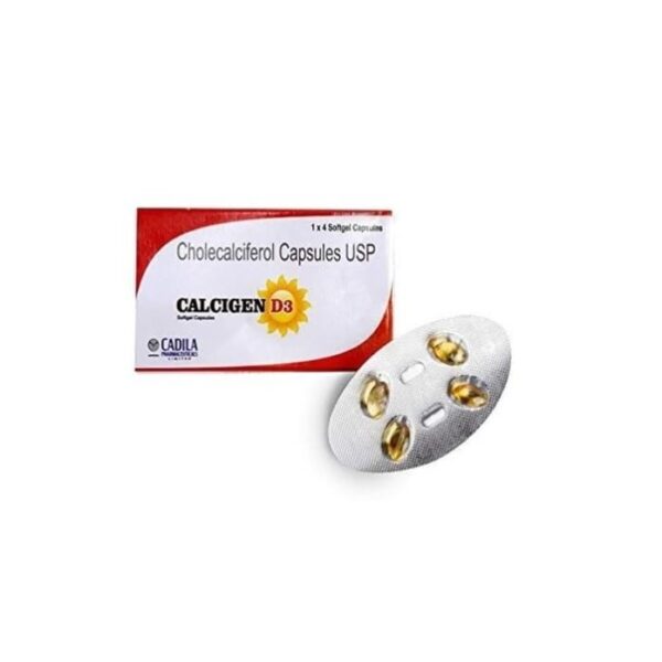 Cadila Calcigen D3 (Vitamin D3 - Cholecalciferol) 60, 000 IU - 4 Capsules