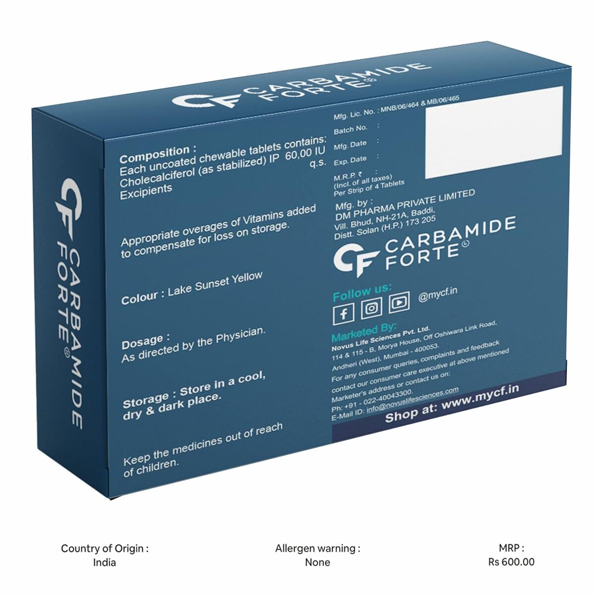 Carbamide Forte Vitamin D3 60000 IU - Chewable Cholecalciferol Vitamin D Supplement for Women & Men - 40 Tablets - Image 8