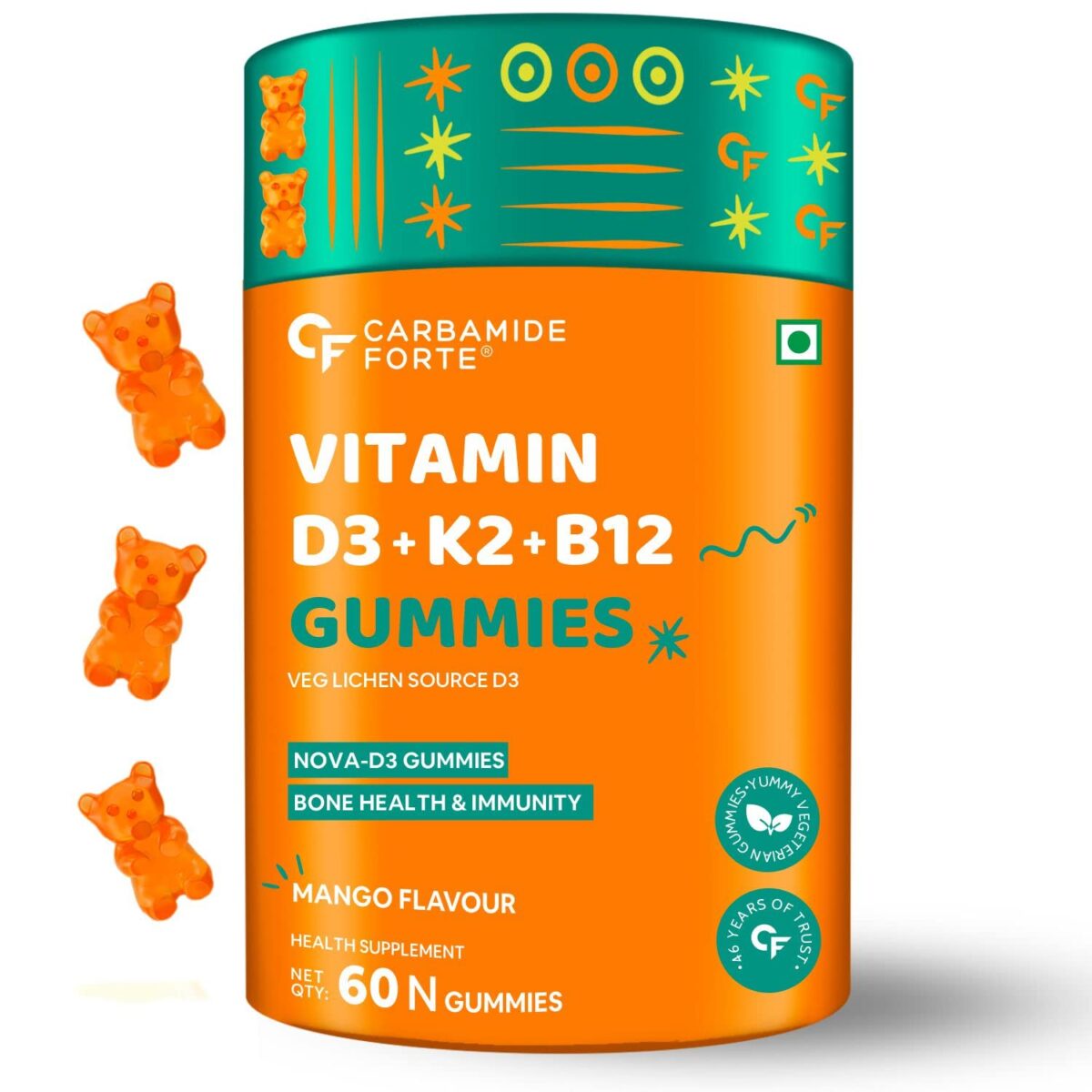Carbamide Forte Vitamin D3 K2 B12 - Gummies for Women, Men & Kids - 60 Veg Gummies - Image 1