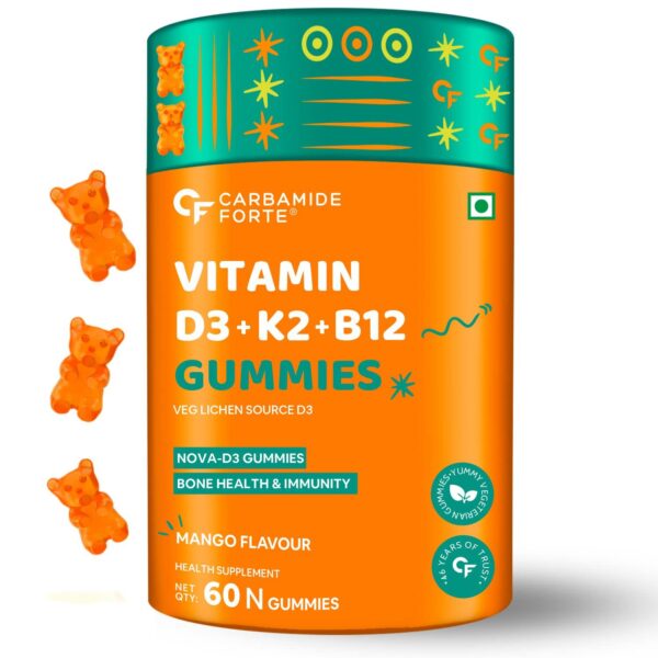 Carbamide Forte Vitamin D3 K2 B12 - Gummies for Women, Men & Kids - 60 Veg Gummies