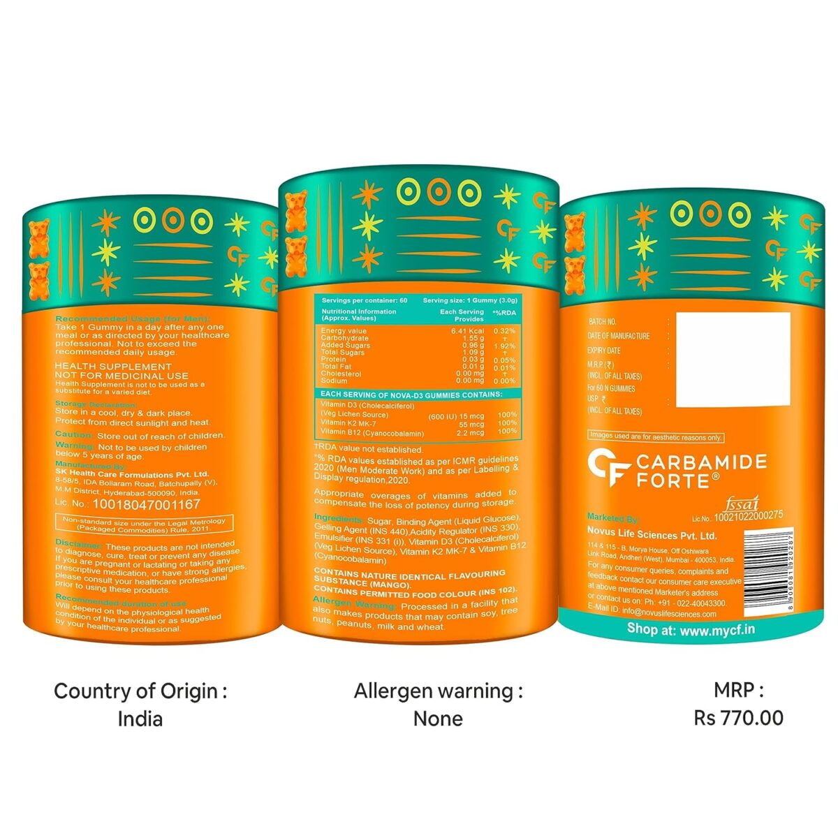 Carbamide Forte Vitamin D3 K2 B12 - Gummies for Women, Men & Kids - 60 Veg Gummies - Image 8