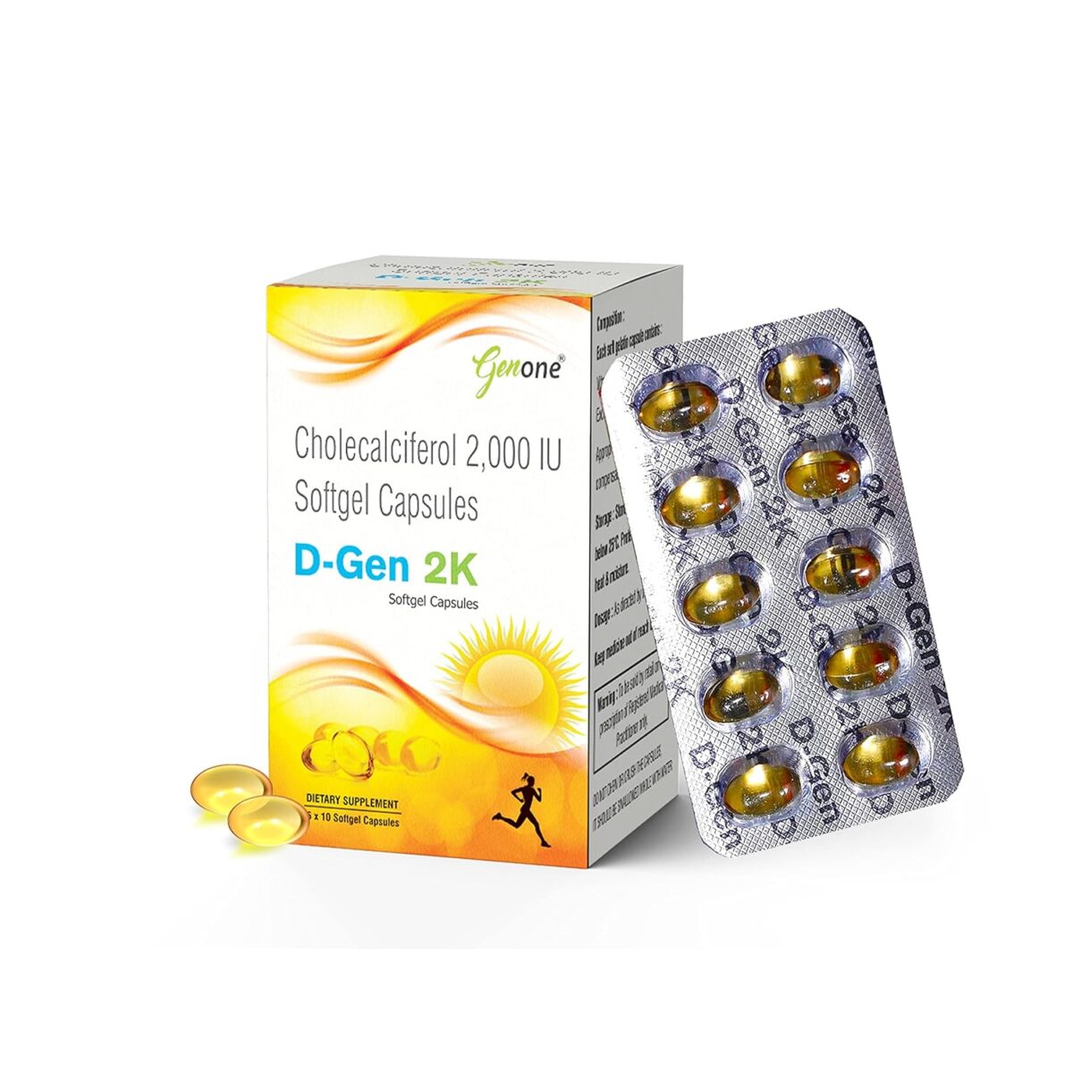 Genone DGen 2k Vitamin D3 Capsules for Strong Bones and Immunity (60 Capsules) - Image 1