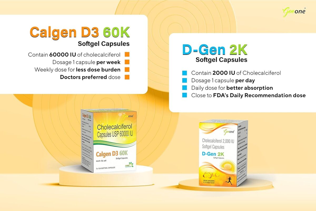 Genone DGen 2k Vitamin D3 Capsules for Strong Bones and Immunity (60 Capsules) - Image 3